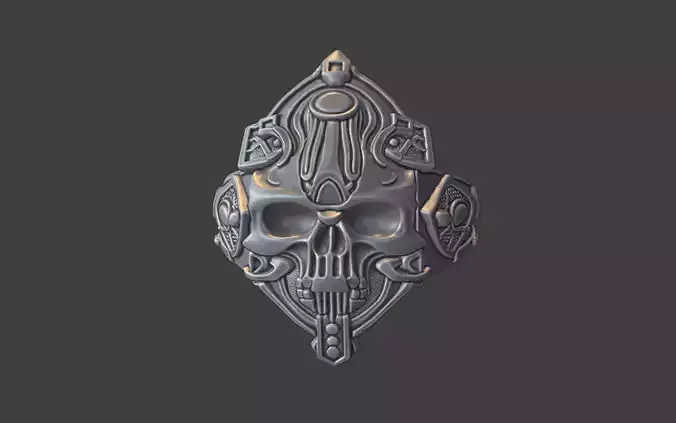 Compact Ornate Silver Human Skull Ring