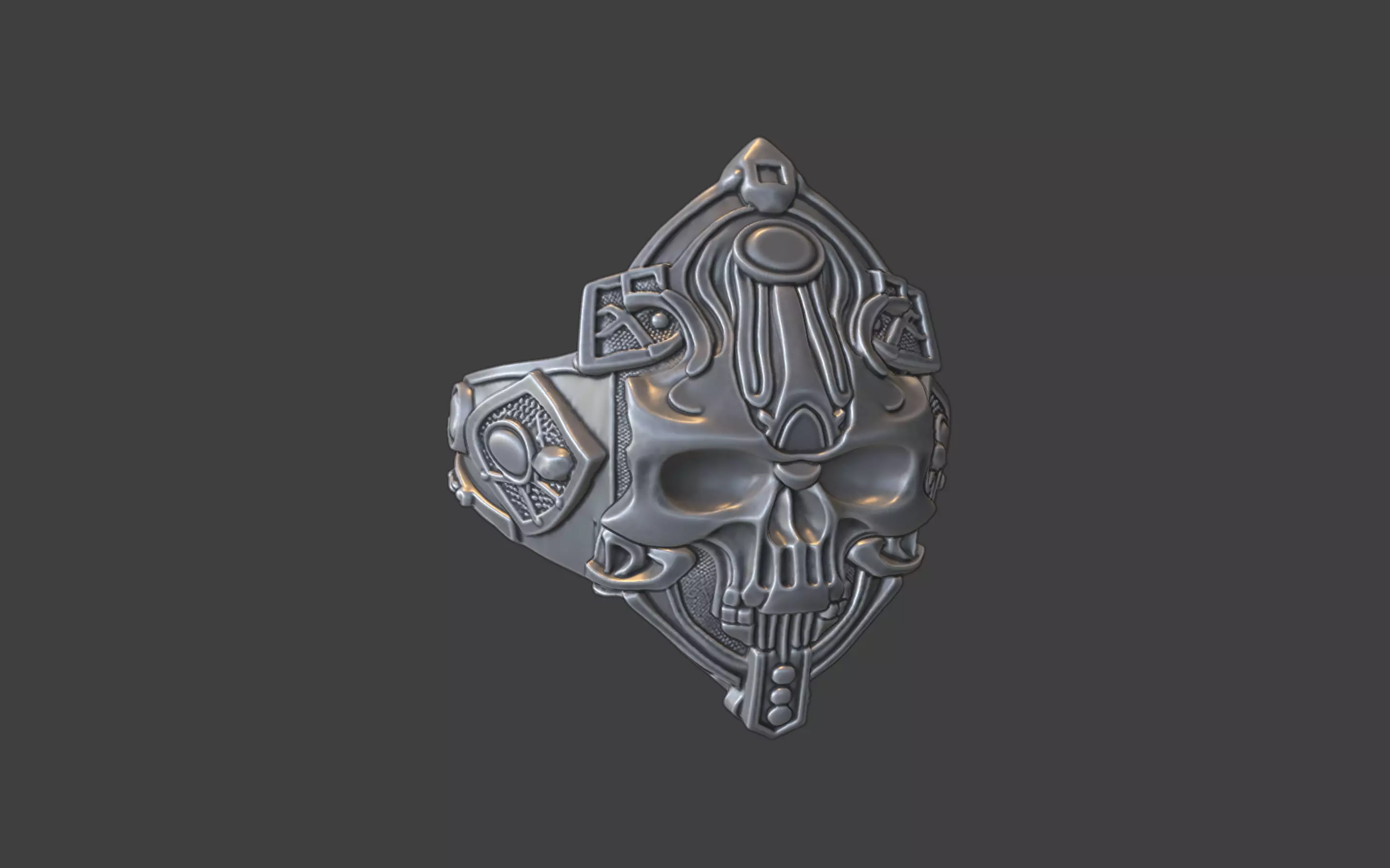 Compact Ornate Silver Human Skull Ring 3D print model_19