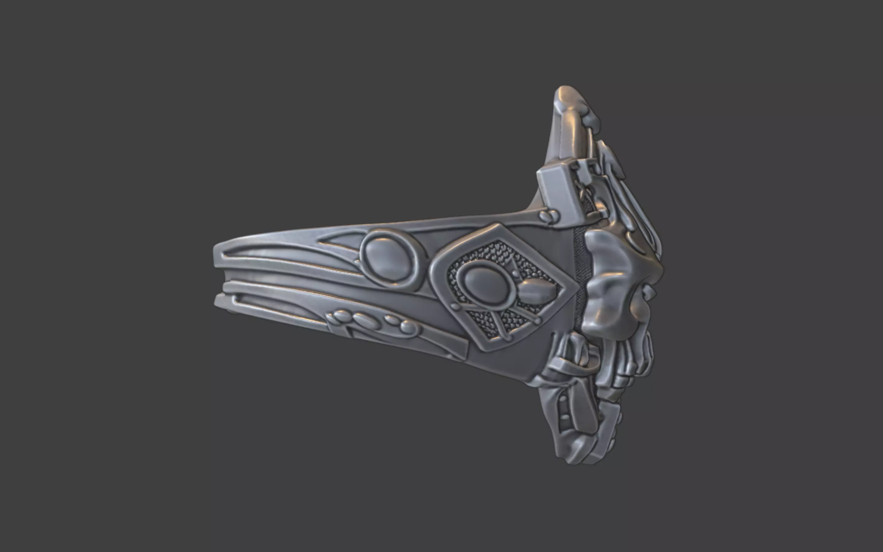 Compact Ornate Silver Human Skull Ring 3D print model_17