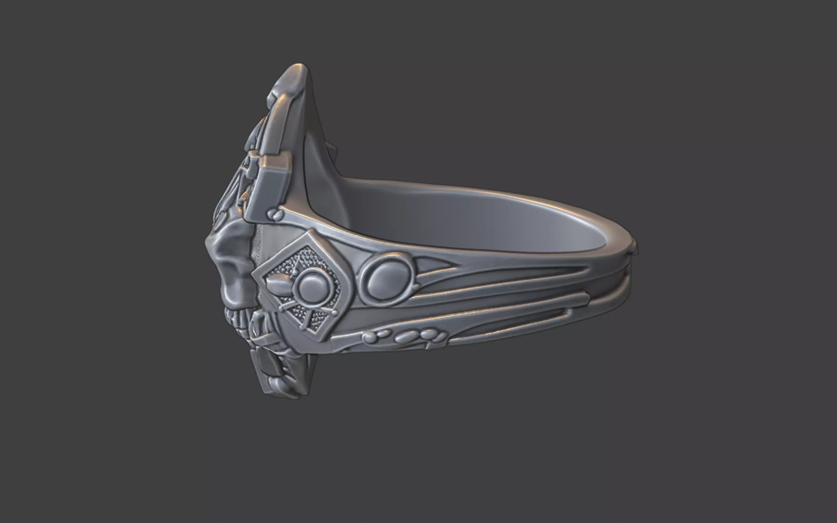 Compact Ornate Silver Human Skull Ring 3D print model_14