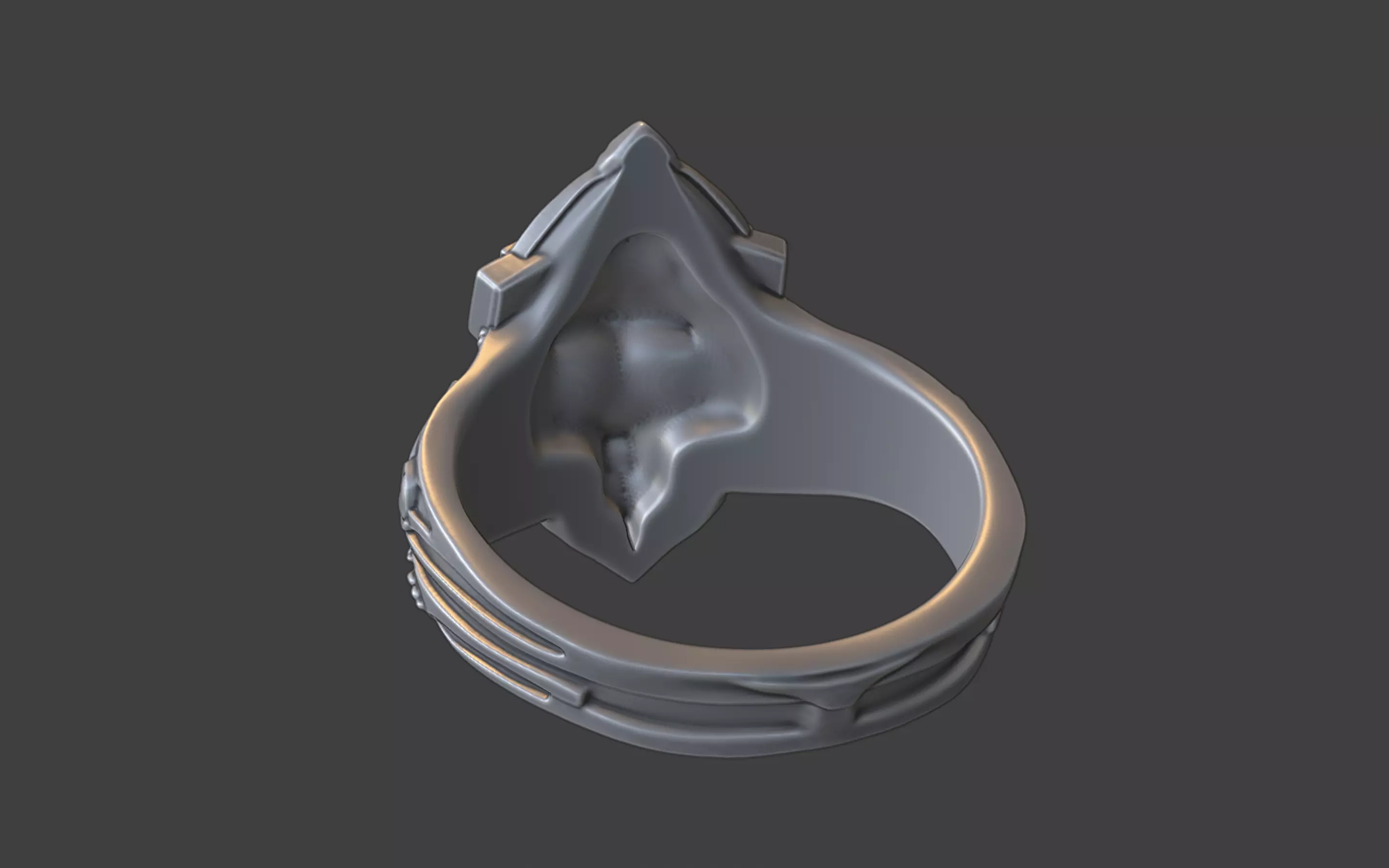 Compact Ornate Silver Human Skull Ring 3D print model_6