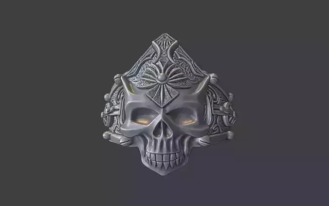 futuristic ornate silver human skull ring