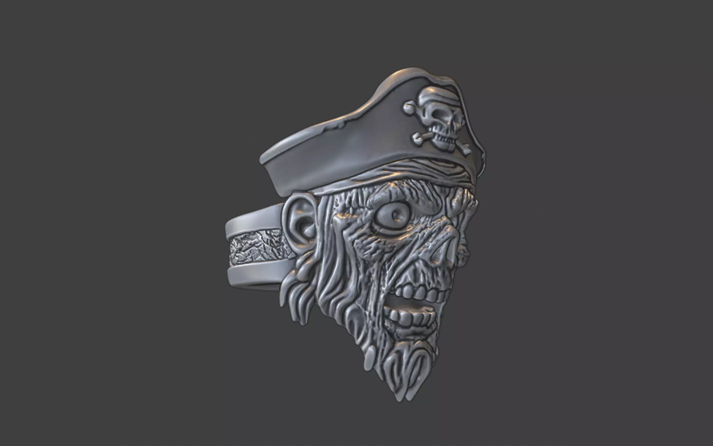 zombie pirate ring 3D print model_9