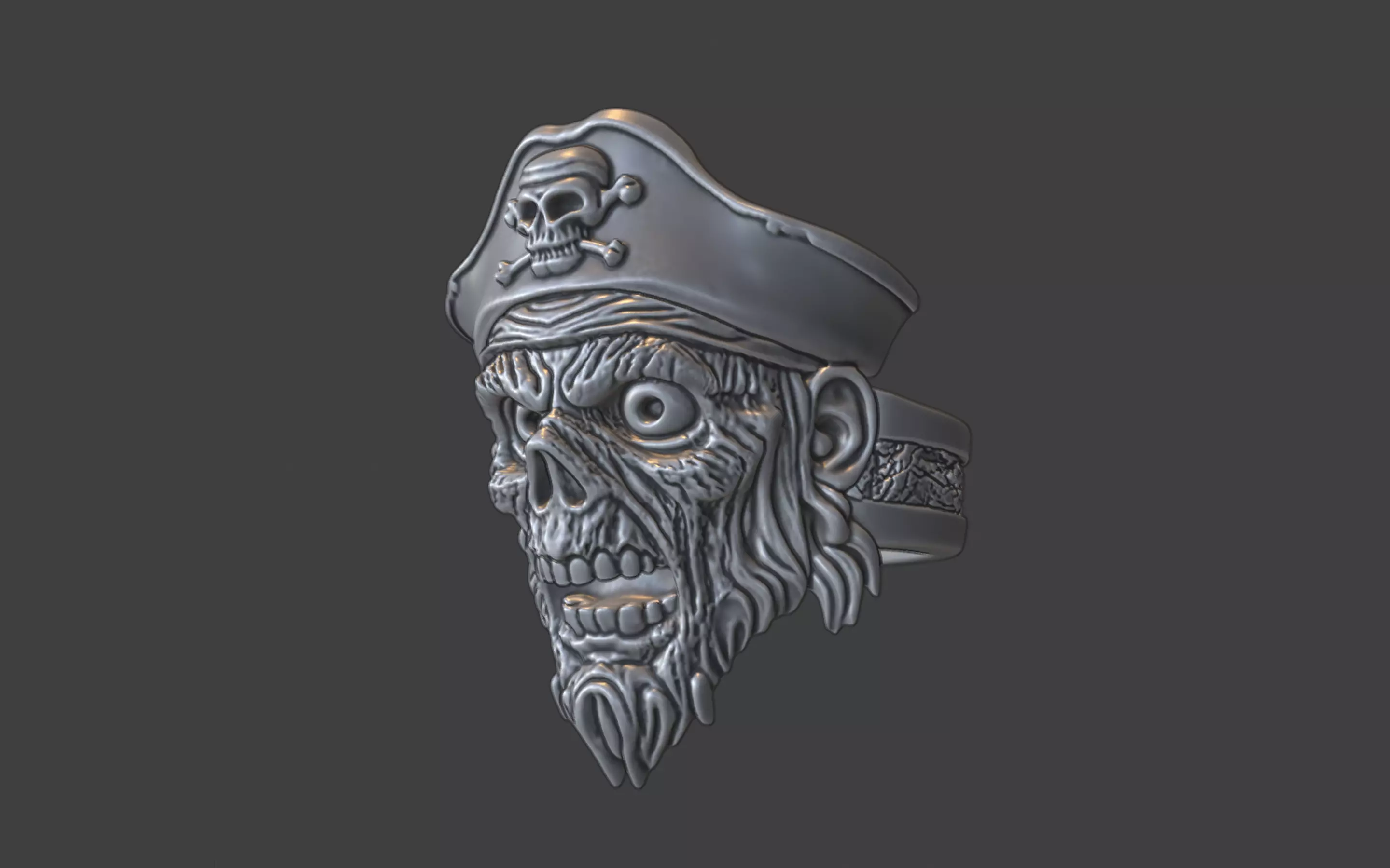 zombie pirate ring 3D print model_1