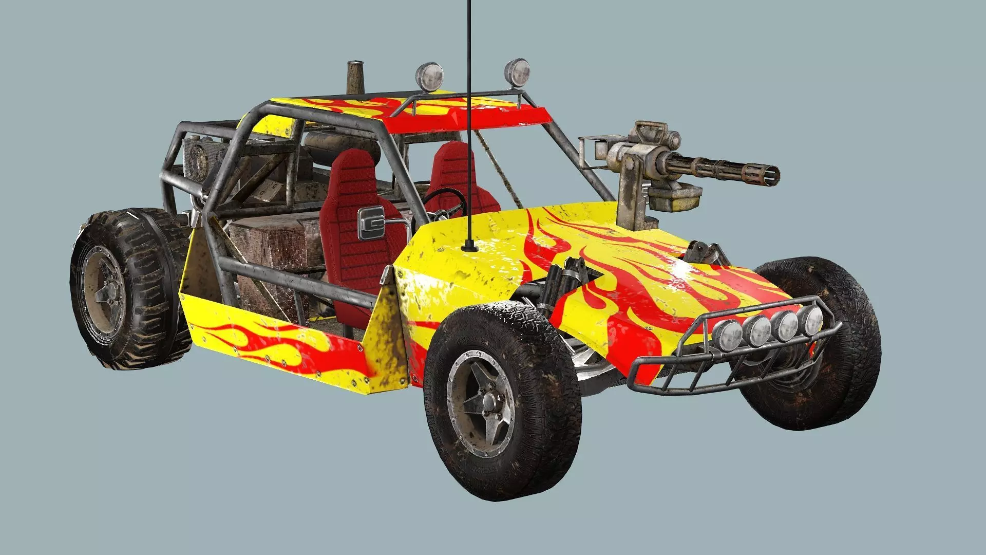 Post-Apocalypse Buggy Car E With Gunholder 3D Model Low-poly 3D model_2