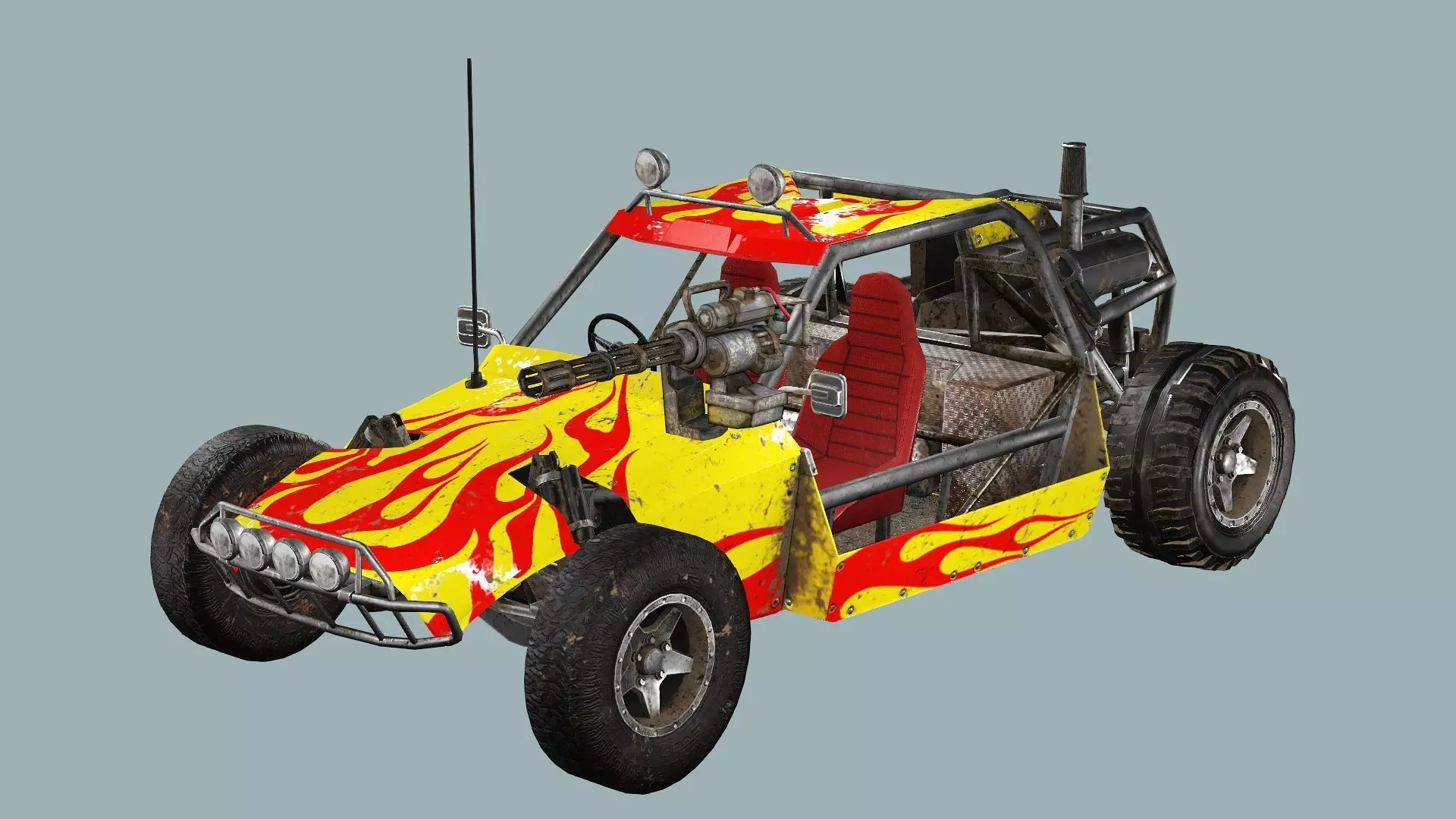Post-Apocalypse Buggy Car E With Gunholder 3D Model Low-poly 3D model_0