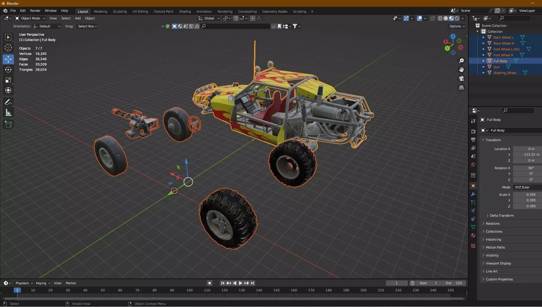 Post-Apocalypse Buggy Car E With Gunholder 3D Model Low-poly 3D model_13