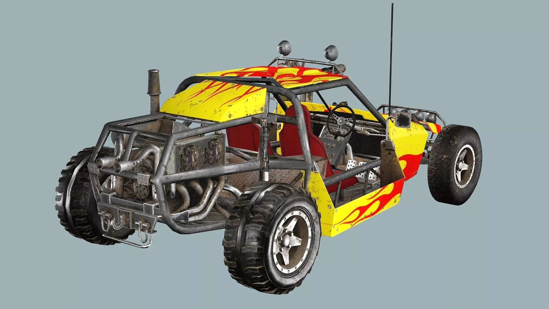 Post-Apocalypse Buggy Car E With Gunholder 3D Model Low-poly 3D model_4
