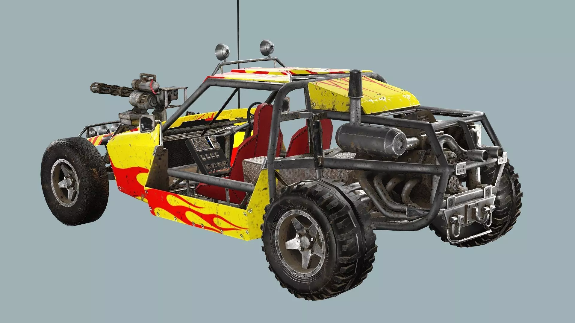Post-Apocalypse Buggy Car E With Gunholder 3D Model Low-poly 3D model_5