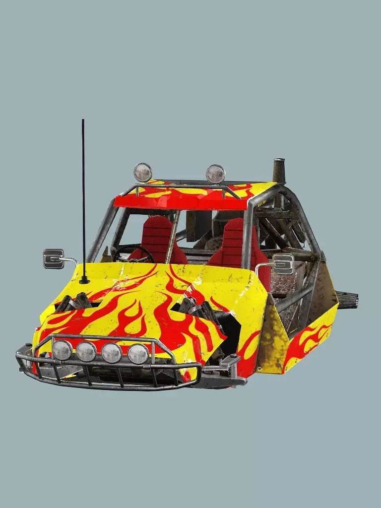 Post-Apocalypse Buggy Car E With Gunholder 3D Model Low-poly 3D model_3