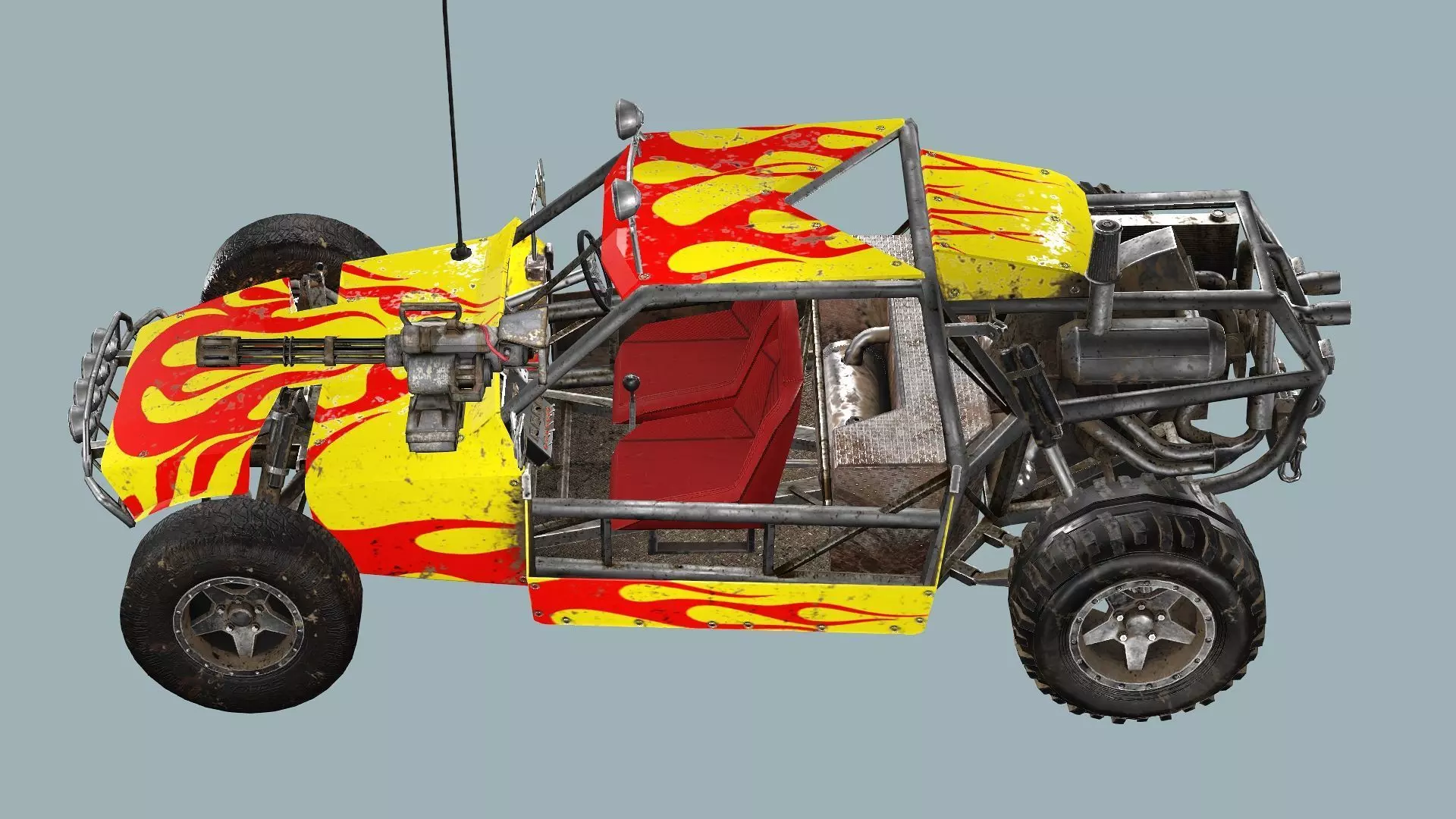 Post-Apocalypse Buggy Car E With Gunholder 3D Model Low-poly 3D model_6