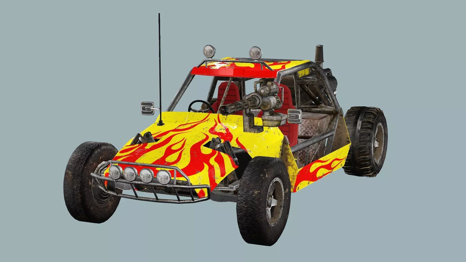 Post-Apocalypse Buggy Car E With Gunholder 3D Model Low-poly 3D model_1