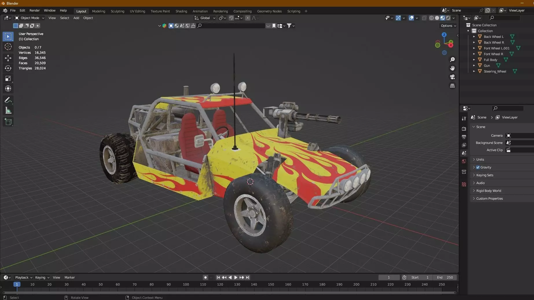 Post-Apocalypse Buggy Car E With Gunholder 3D Model Low-poly 3D model_12