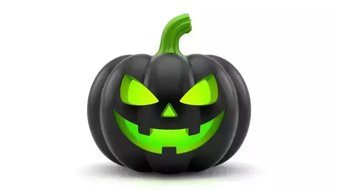 Eerie Black Jack-o-Lantern with Green Glow 3D Model