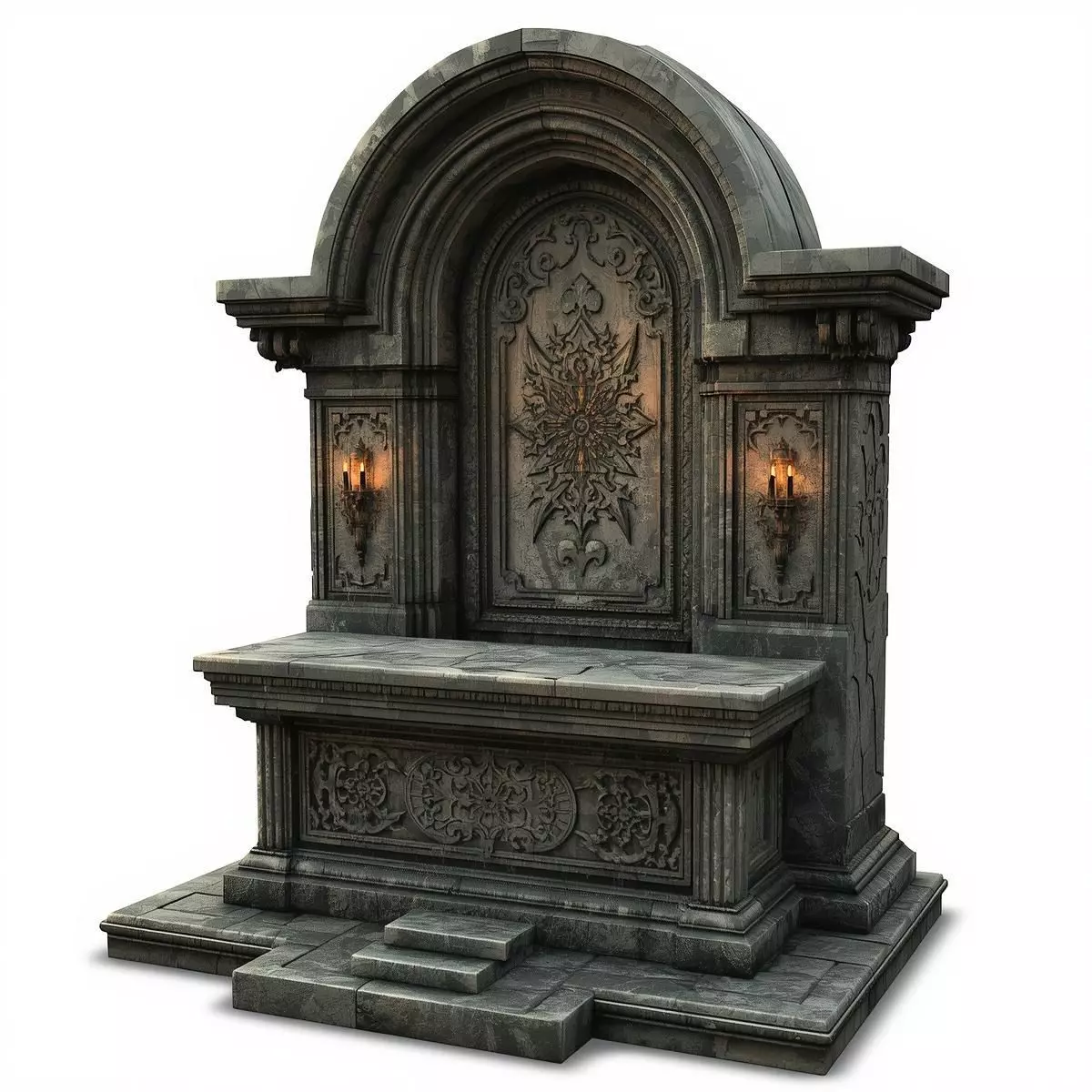 Ancient Gothic Stone Shrine with Candles 3D Model Low-poly 3D model_0