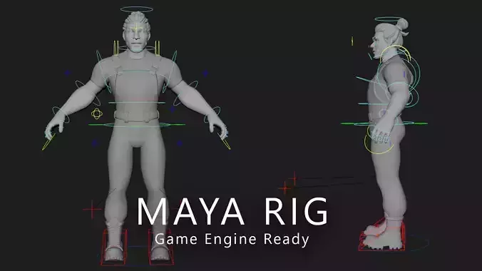 Game Ready Male Character Rig for Maya  Full Body Rig Low-poly 3D model