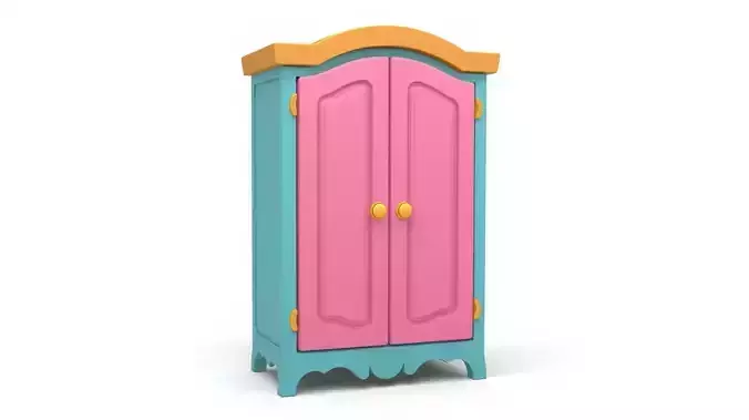 Charming Cartoon Wardrobe Pink  Teal 3D Model