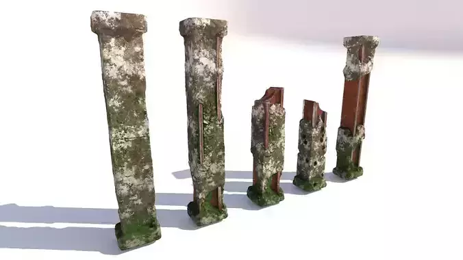 modern concrete columns destroyed and broken