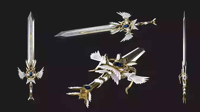 Celestial Angelic Sword Game Ready 3D Model with PBR Textures