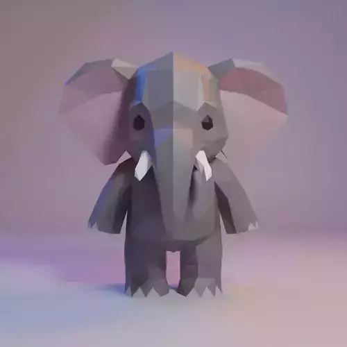 Low Poly Stylized Standing Cute Elephant Low-poly 3D model