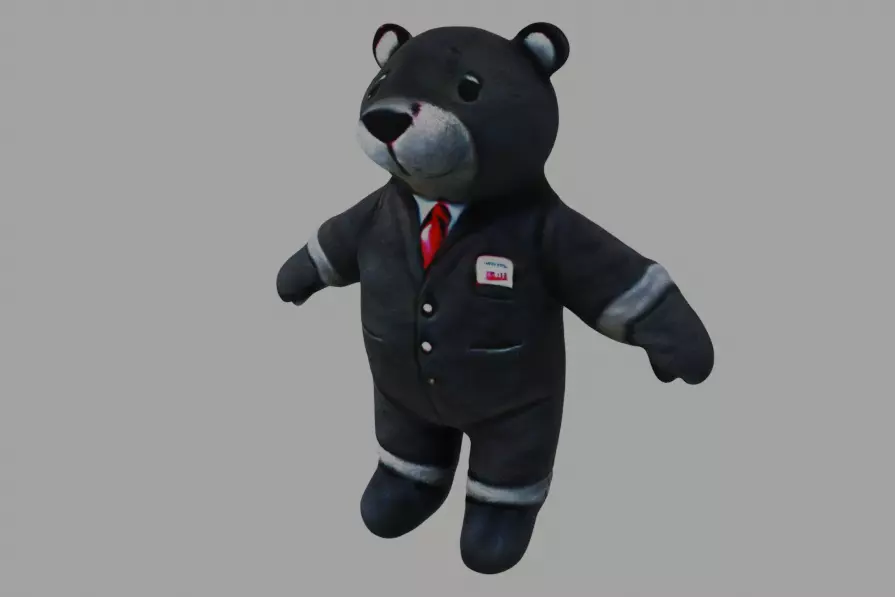 Grey Tedy Bear wearing work Suit Toy Low-poly 3D model_0