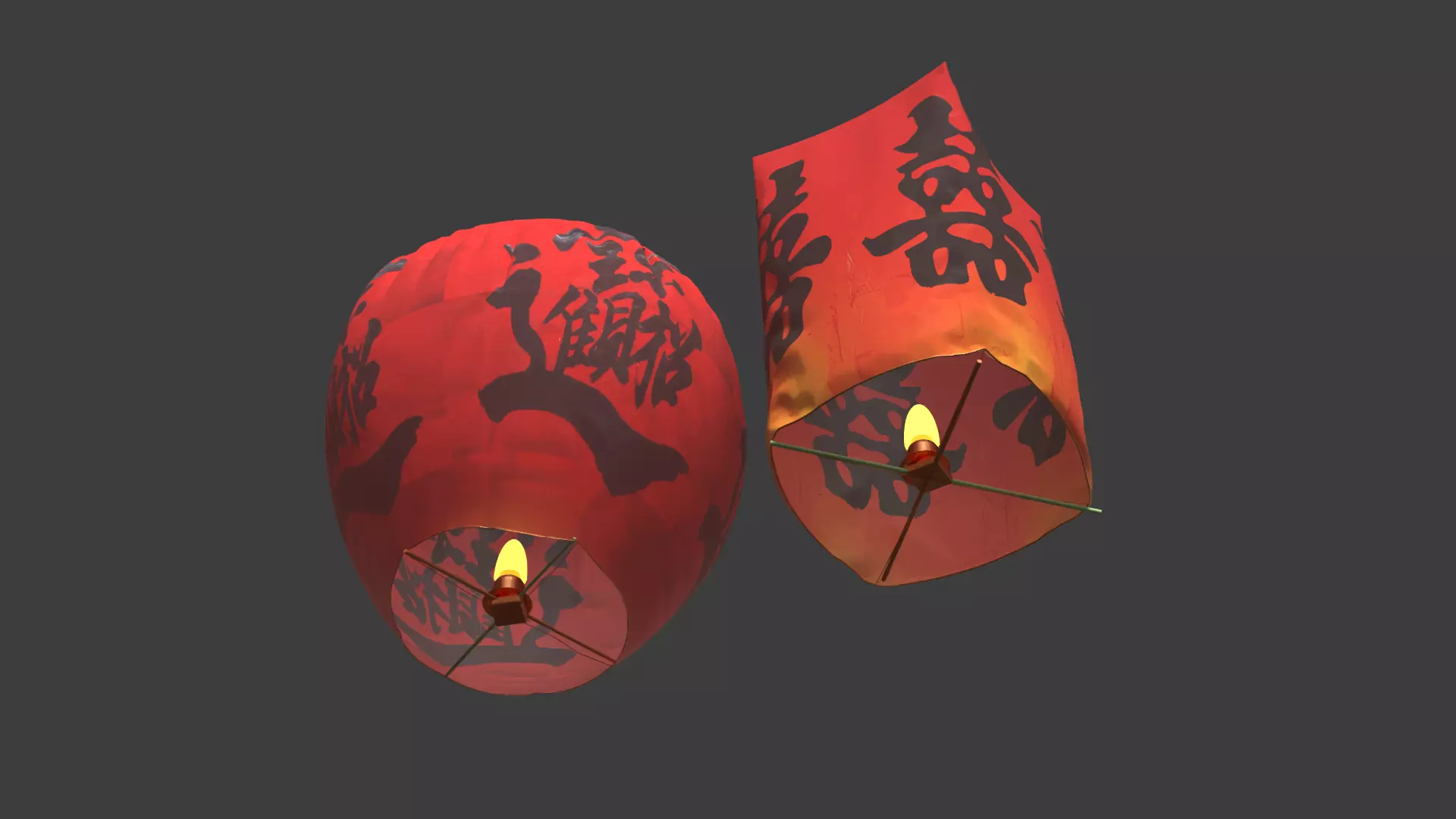 Chinese sky lantern Low-poly 3D model_4