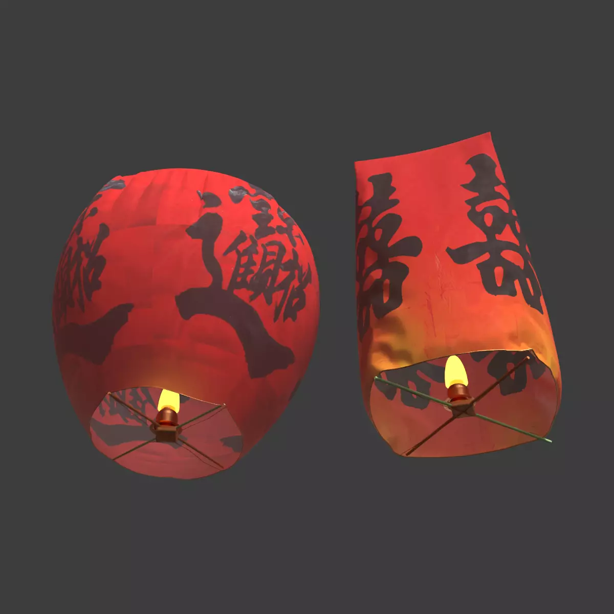 Chinese sky lantern Low-poly 3D model_6