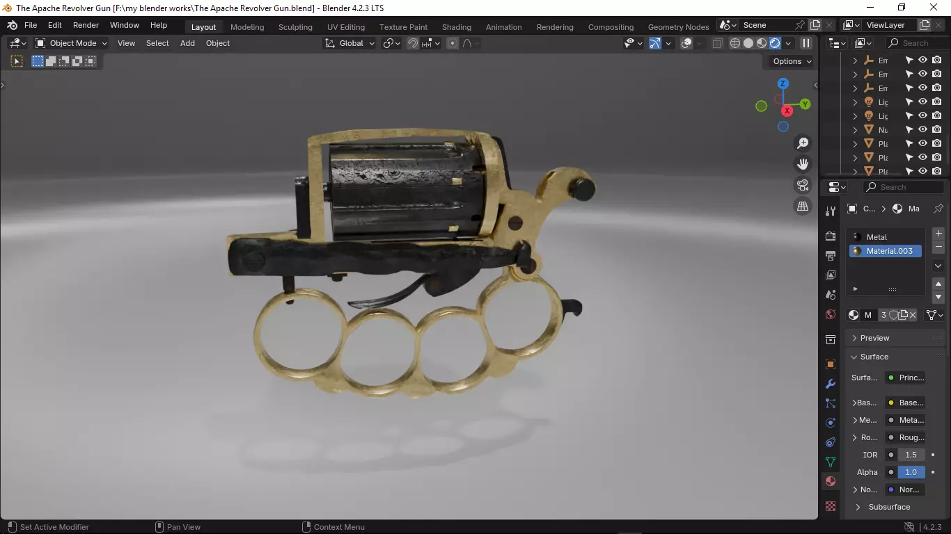 Apache revolver gun high detailed full parts game asset 3D model_8