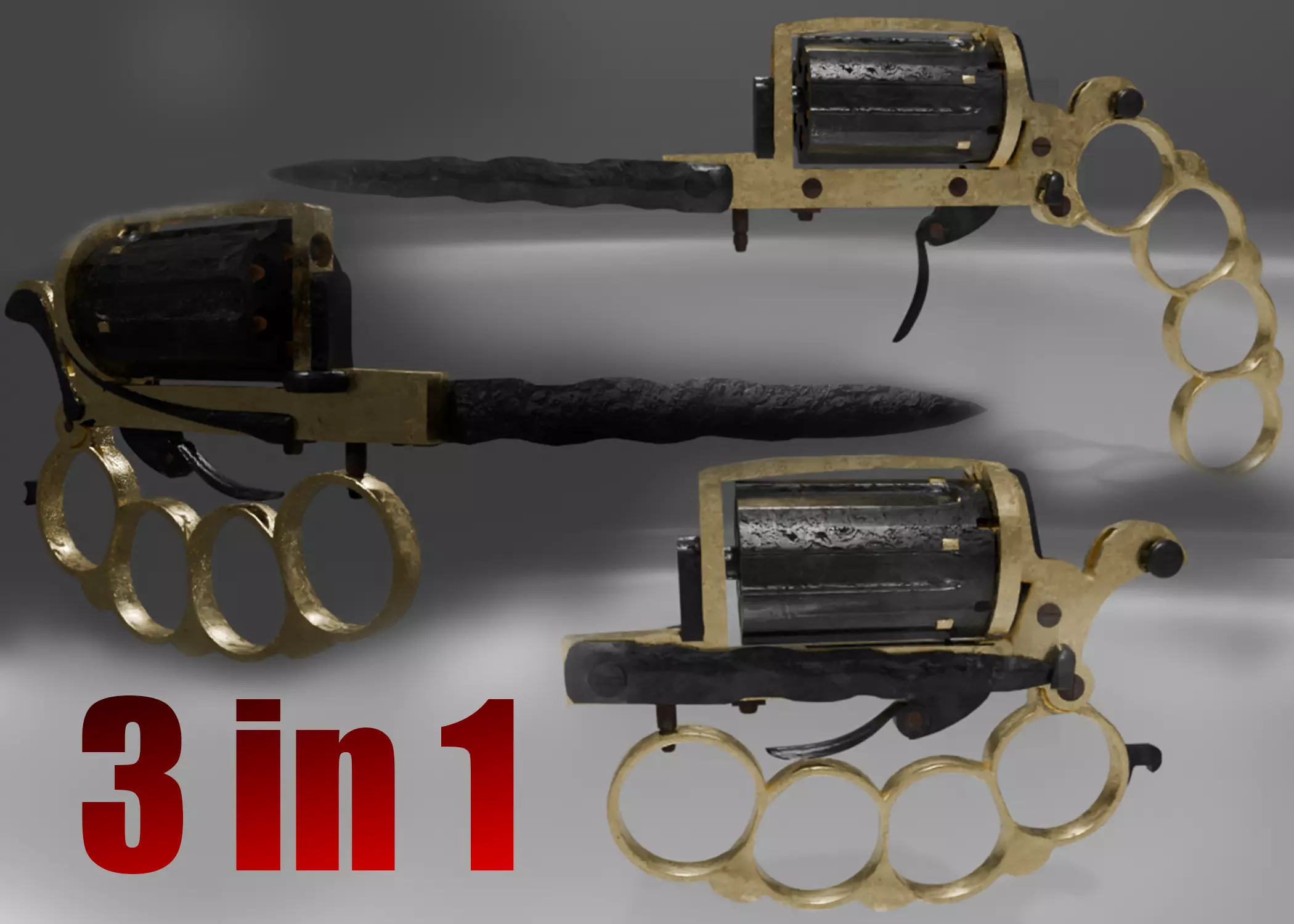 Apache revolver gun high detailed full parts game asset 3D model_0