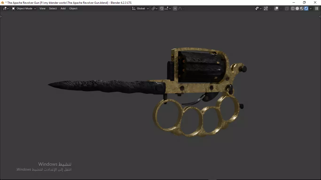 Apache revolver gun high detailed full parts game asset 3D model_6