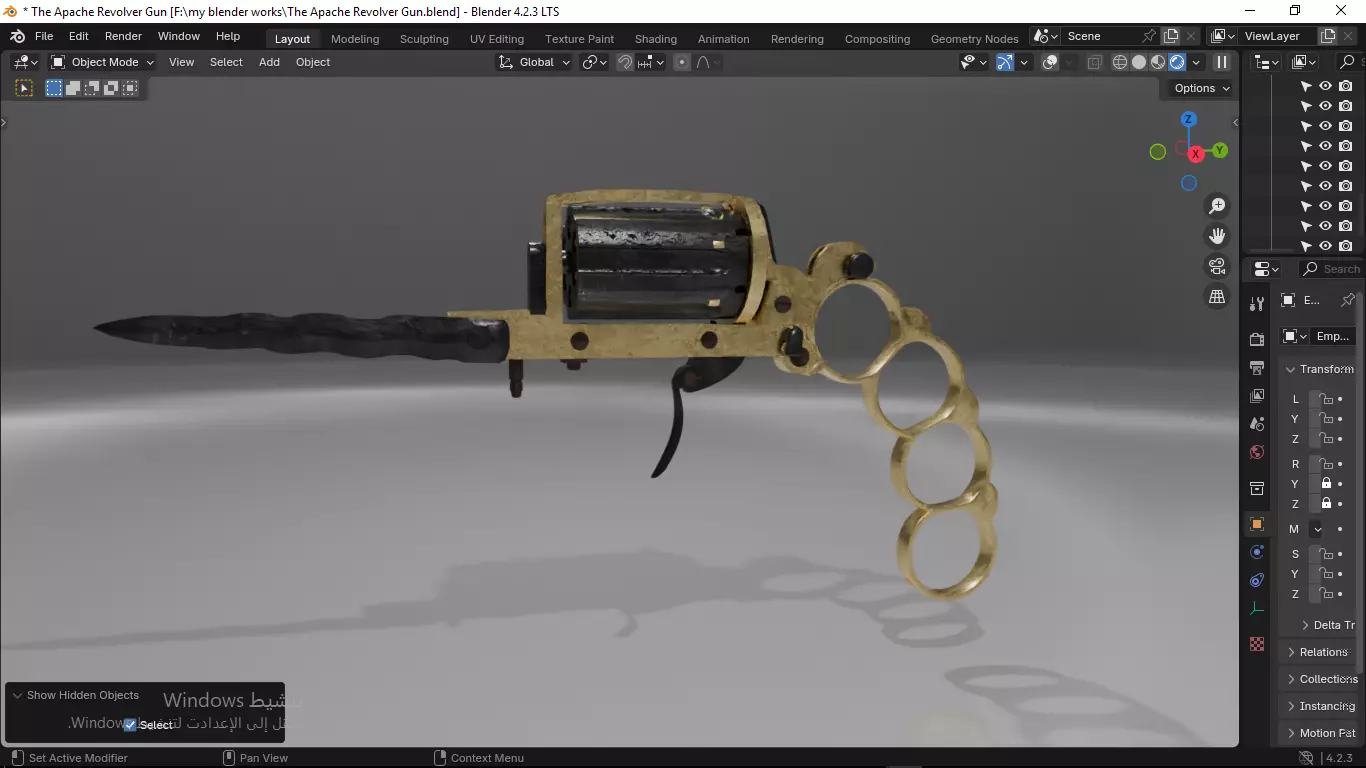 Apache revolver gun high detailed full parts game asset 3D model_9