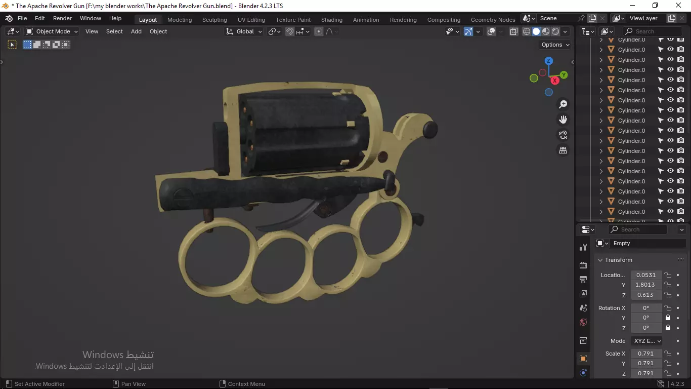 Apache revolver gun high detailed full parts game asset 3D model_78