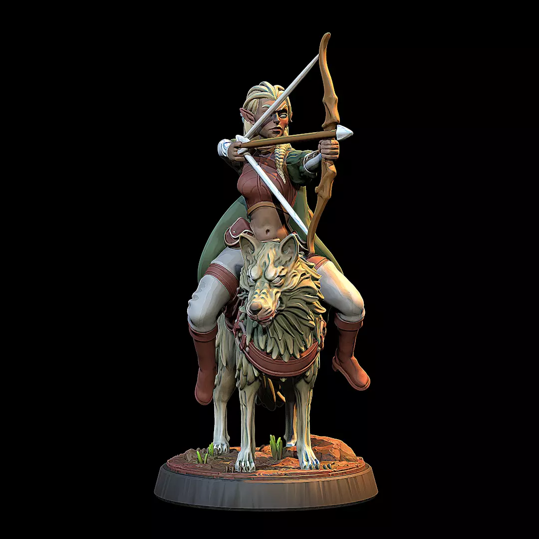 Elf mounted in a wolf 3D print model_1
