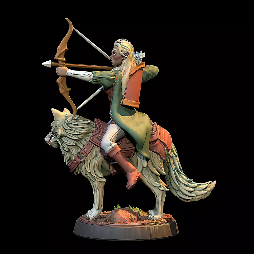Elf mounted in a wolf 3D print model_5