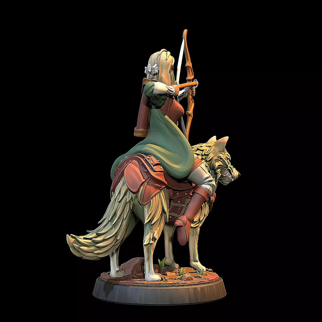 Elf mounted in a wolf 3D print model_3