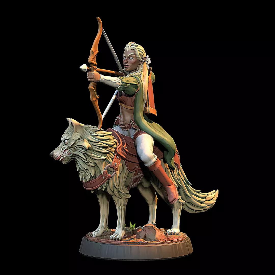 Elf mounted in a wolf 3D print model_0