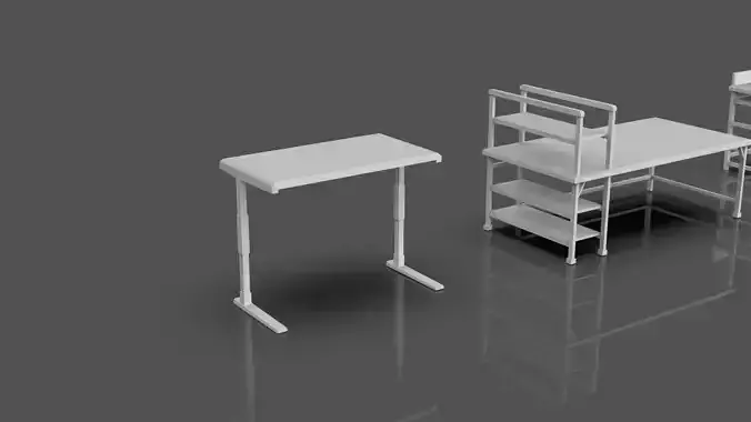 Study Desks And Office Tables Pack - 15 Props - Untextured Low-poly 3D model 5