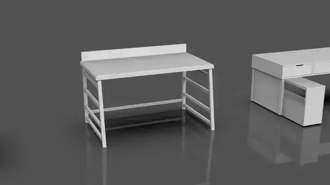 Study Desks And Office Tables Pack - 15 Props - Untextured Low-poly 3D model 7
