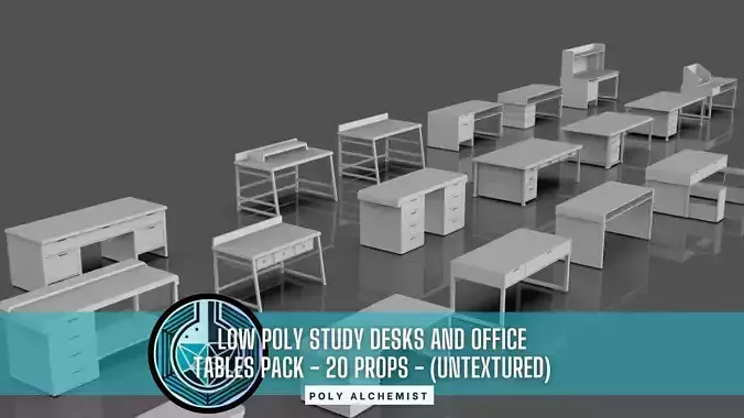 Study Desks And Office Tables Pack - 20 Props - Untextured