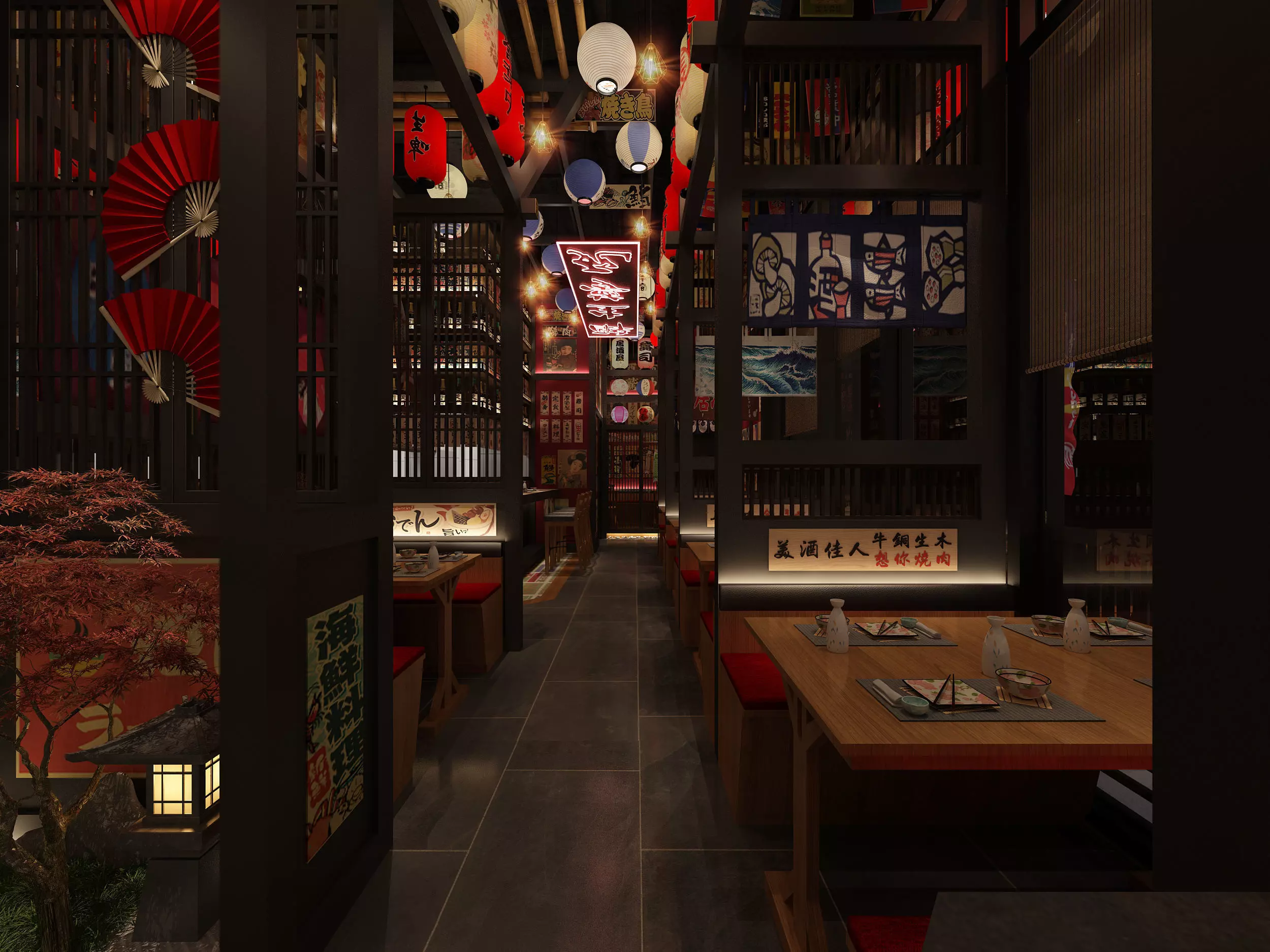 Japanese Restaurant Interior 3D model_3