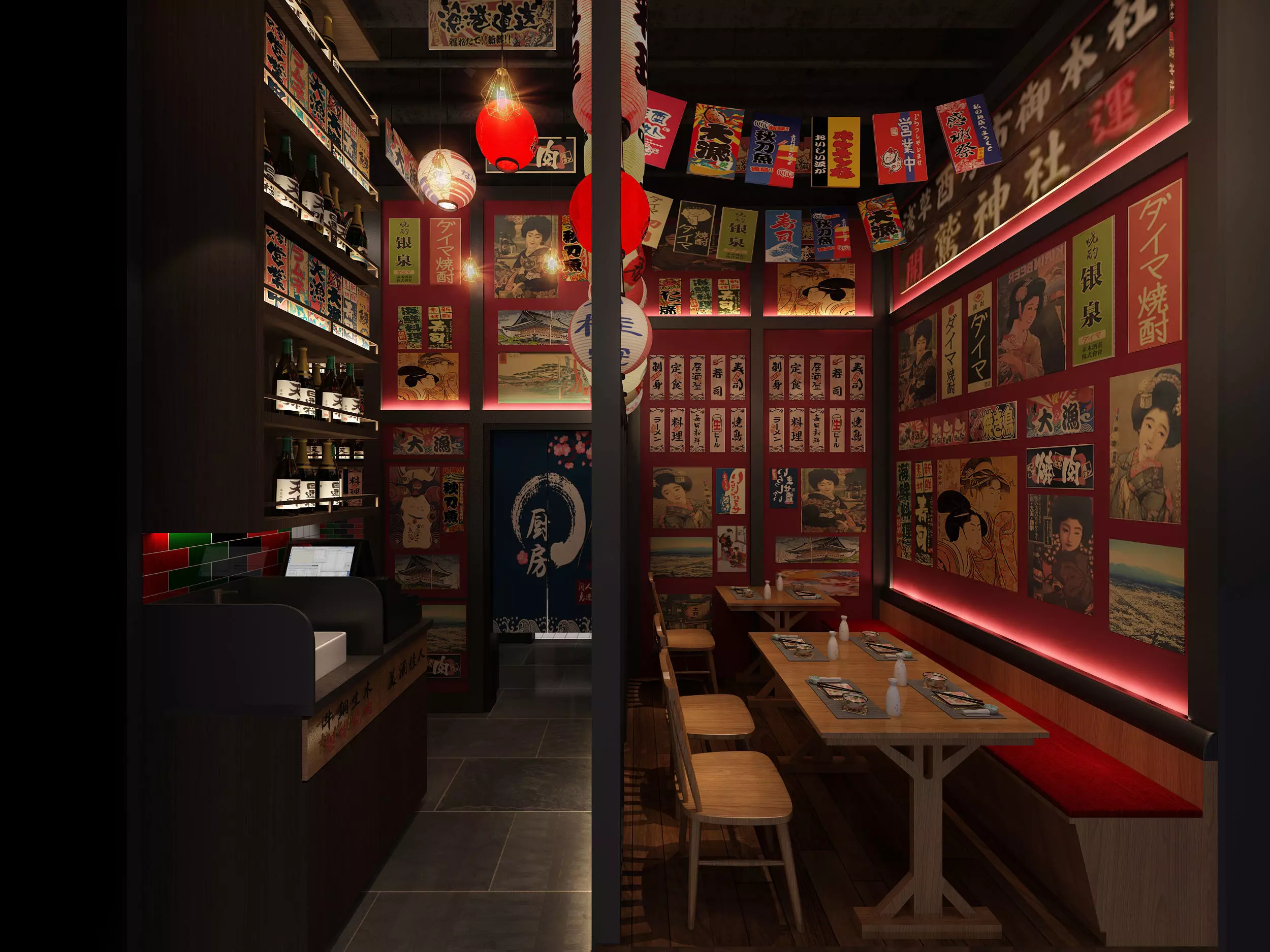 Japanese Restaurant Interior 3D model_4
