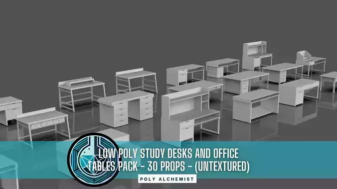 Study Desks And Office Tables Pack - 30 Props - Untextured