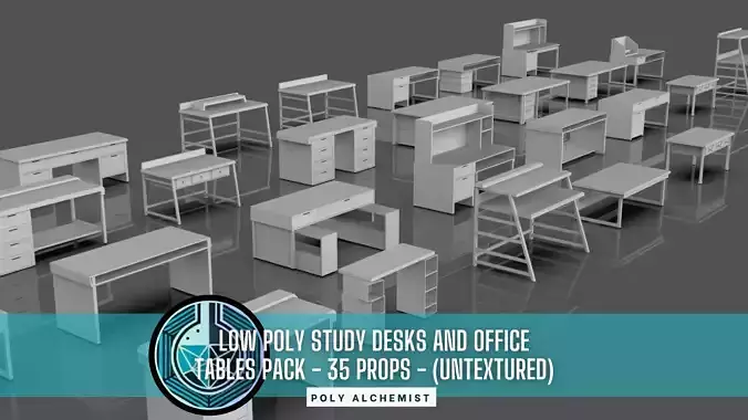 Study Desks And Office Tables Pack - 35 Props - Untextured