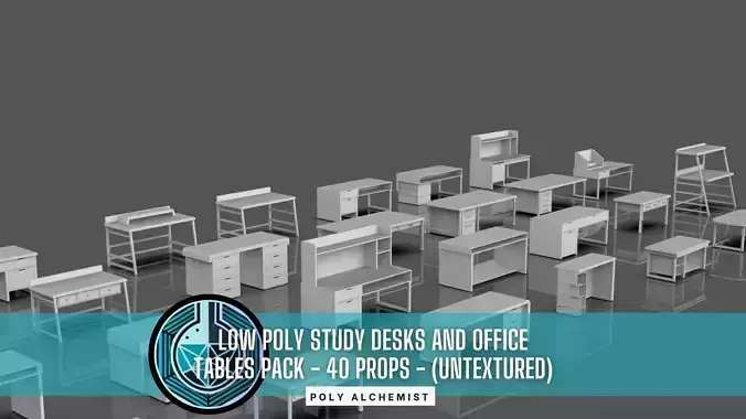Study Desks And Office Tables Pack - 40 Props - Untextured