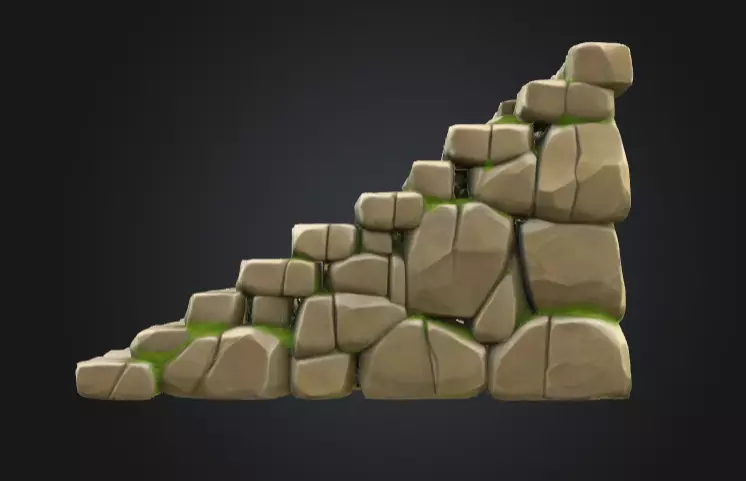 Mossy Stone Stairway Low-poly 3D model_1