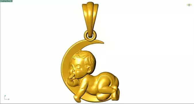 25mm Moon Baby Pendant STL 3D Model for Jewelry Design  Casting