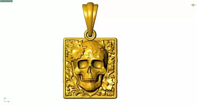 25mm Skull with Flower Square Pendant STL 3DM 3D Jewelry Model