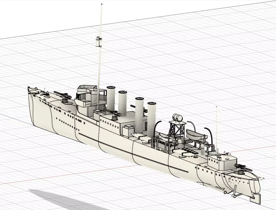 Clemson Class Destroyer 1-72 Scale RC Ship Model 3D print model_1