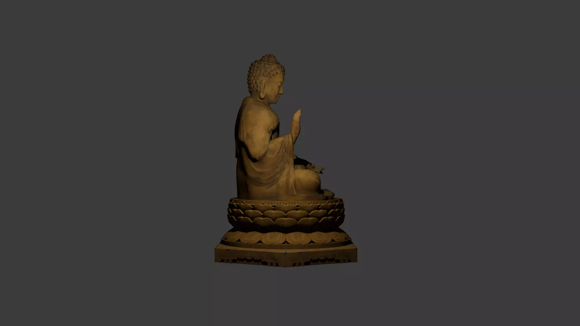 Low Poly Golden Sitting Buddha Statue Low-poly 3D model_1