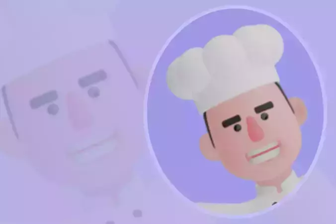 Stylized 3D Male Chef Character-Cook Relaxing with Fries Burger